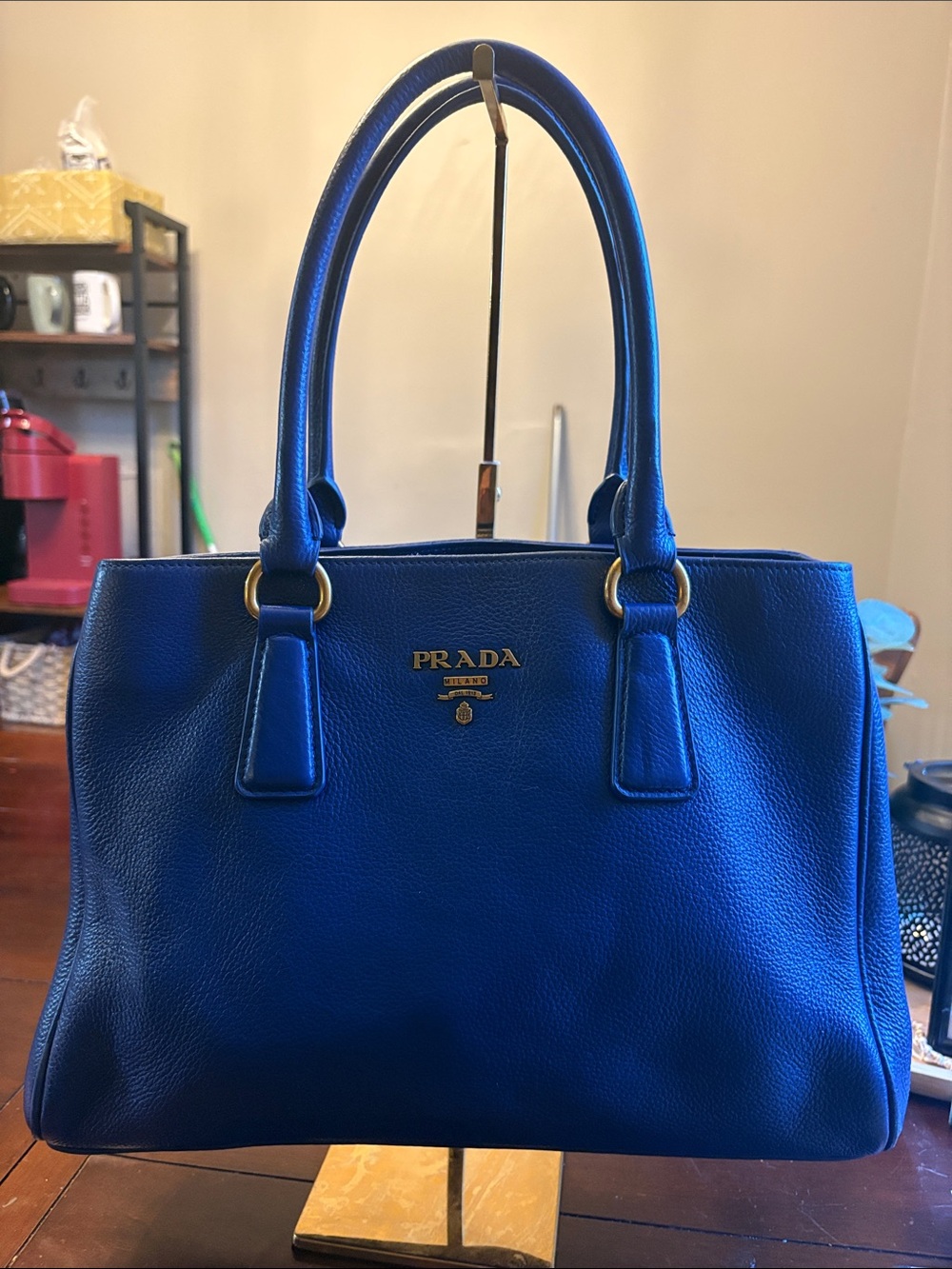 Prada Cobalt Blue Leather Tote with Gold Hardware